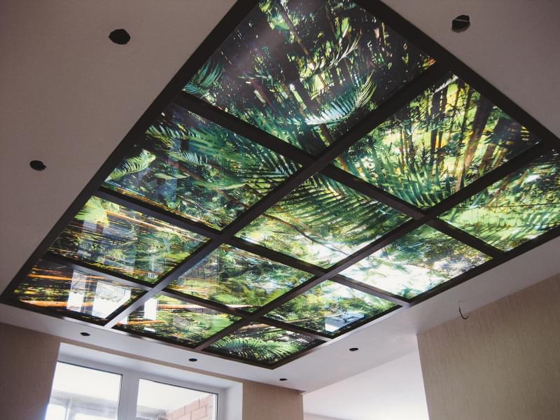 Потолок из стекла с фотопечатью