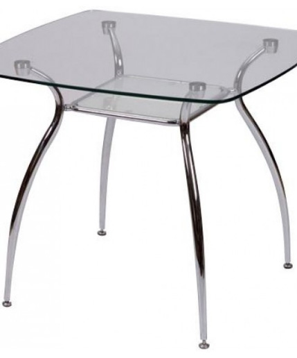 Стеклянный обеденный стол на металлических ножках